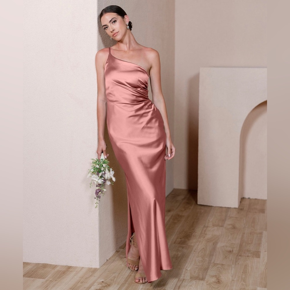 Revelry Jade Satin Bridesmaid Dress - Desert Rose Size 6 Regular Length